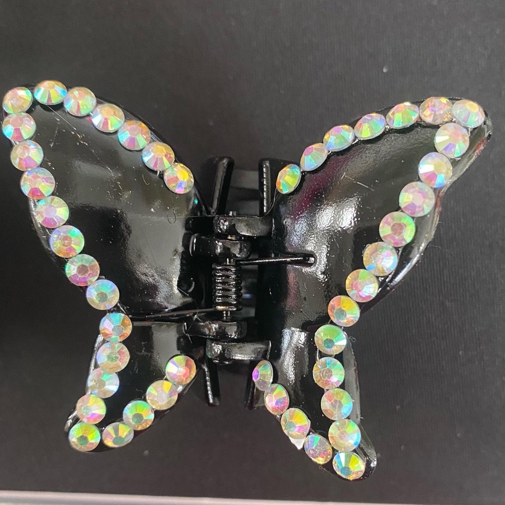Set of 2 Rhinestone butterfly clips medium in black